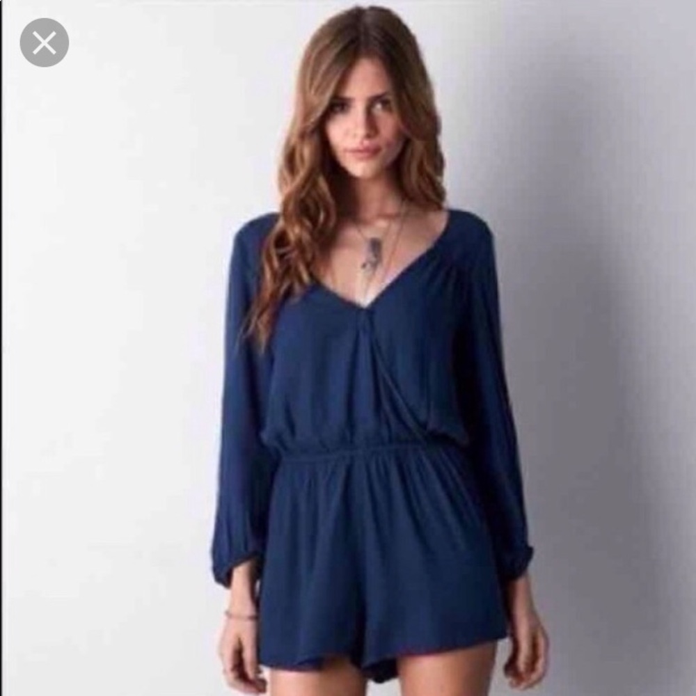 American Eagle Navy Blue Long Sleeve Romper